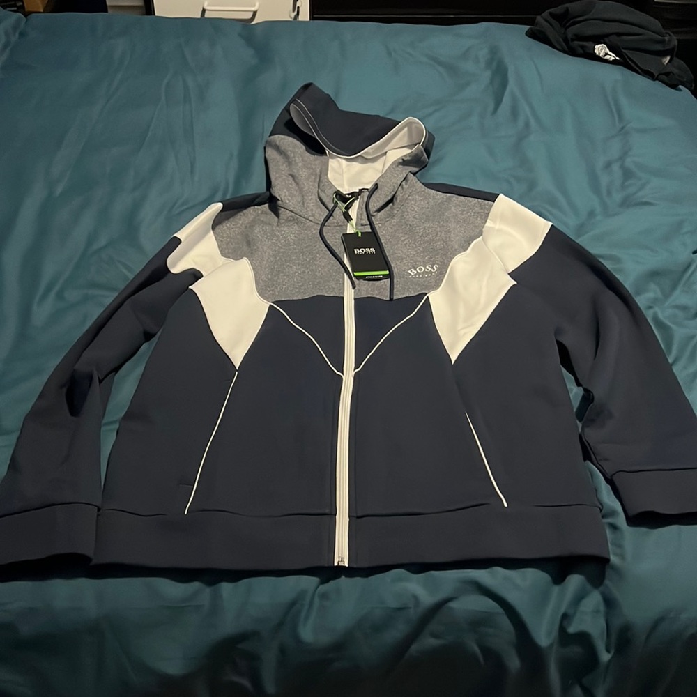 Hugo Boss Mens Color-Blocked Hooded Sweatshirt in a Cotten Blend